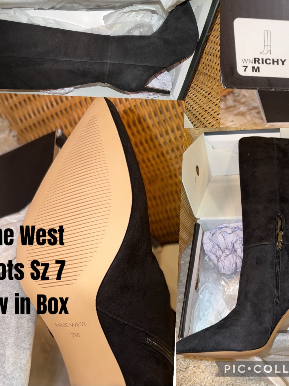 Nine West Black Suede Pointed Toe Knee-High Heeled Boots